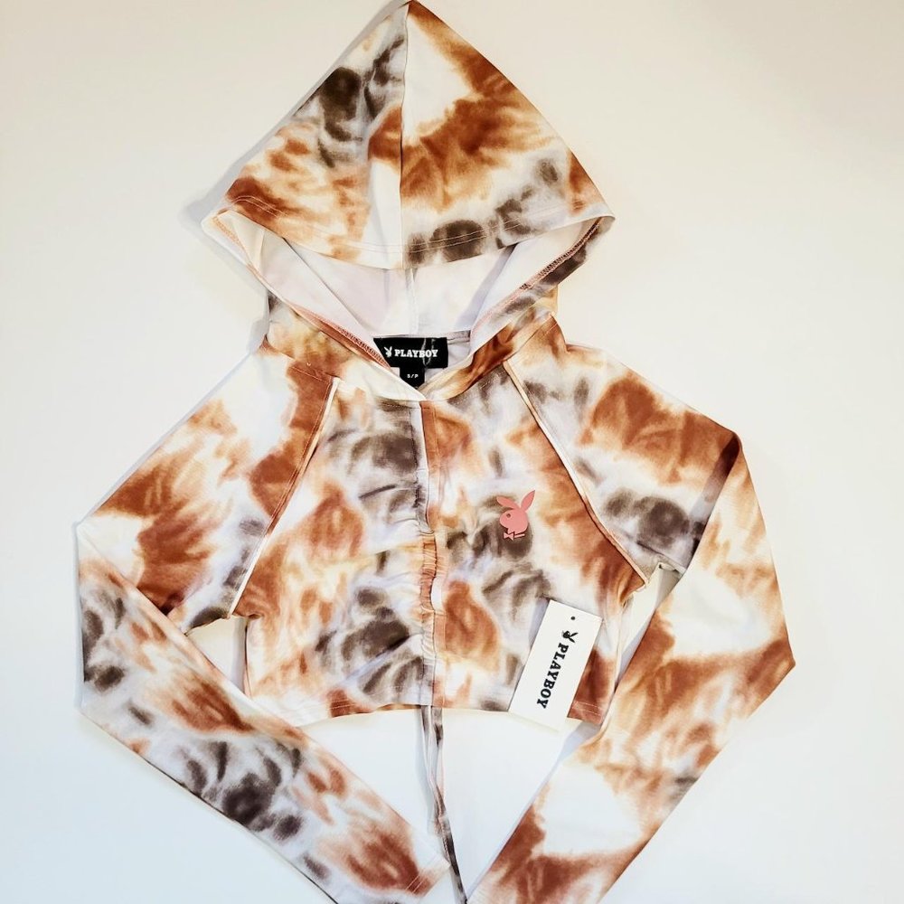 PLAYBOY Tie Dye Cropped Pullover Hoodie